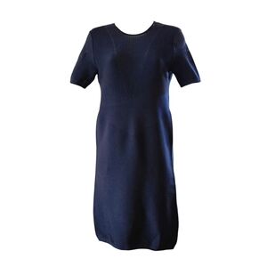 Theory Dress‎ Short Sleeve black Sheath Midi Textured Mesh V Neck